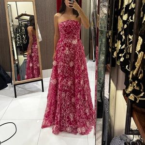 Marchesa Notte Embroidered Organza Gown Fuschia